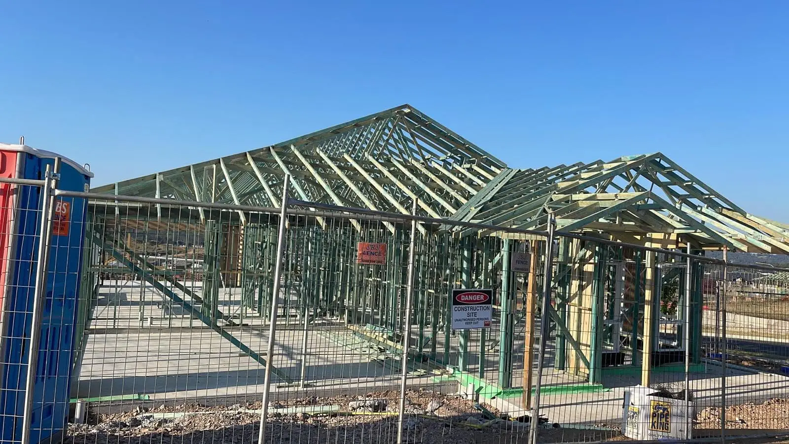 Site view of roof trusses installed