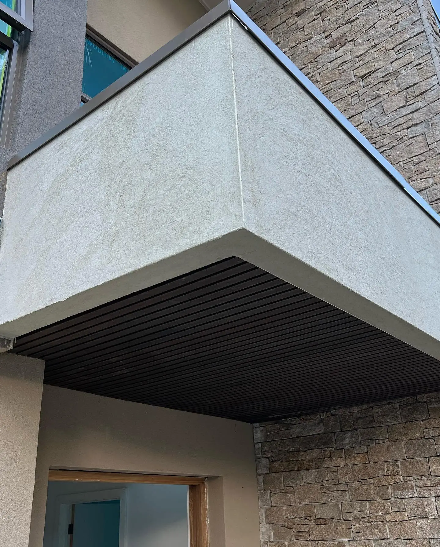 Finished corner view of timber soffit