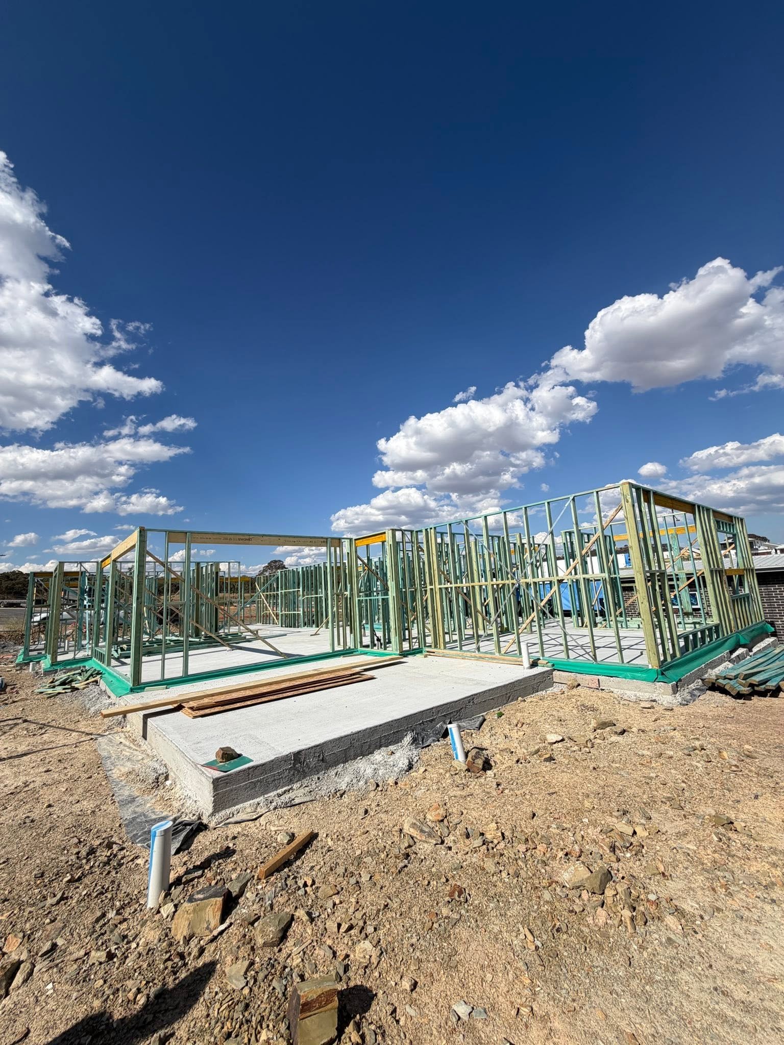 Wide shot of wall frame on slab